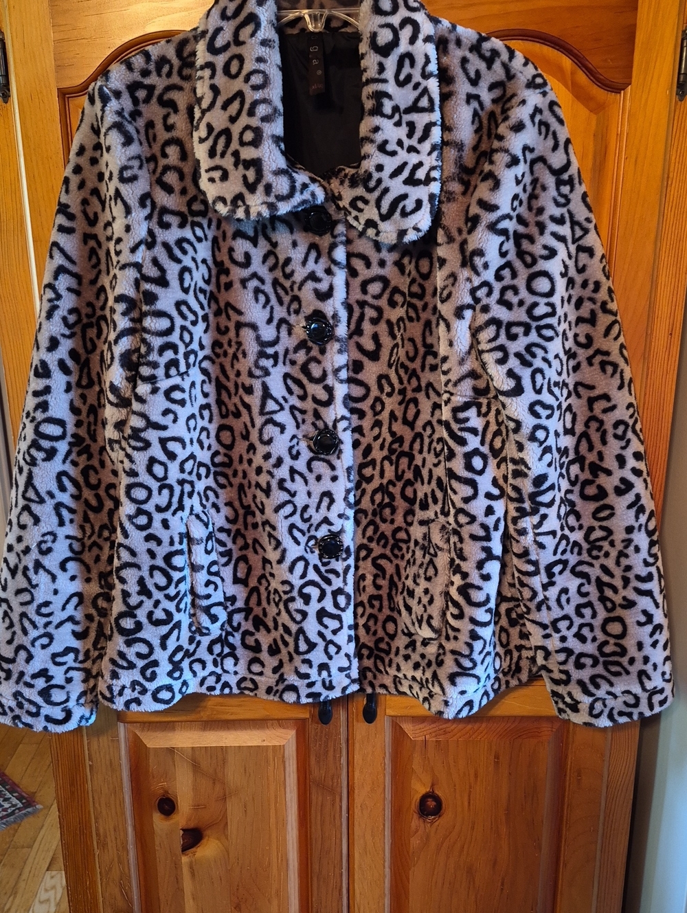 SAGA Vintage Leopard Faux Fur Coat Jacket Women XL